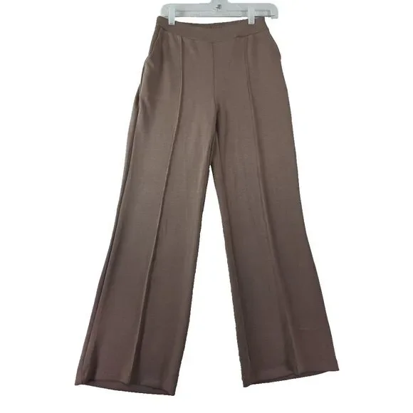 Scoop Front Seamed Wide Leg Pants Woman's XS Brown Pockets Casual Business NWT - Picture 1 of 9